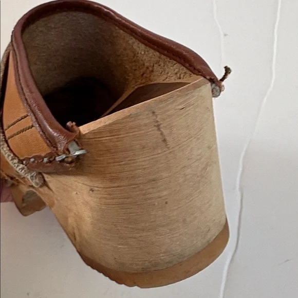 Vintage Lofsko genuine Swedish clogs wooden clog cognac colored leather size 35 - Picture 9 of 16